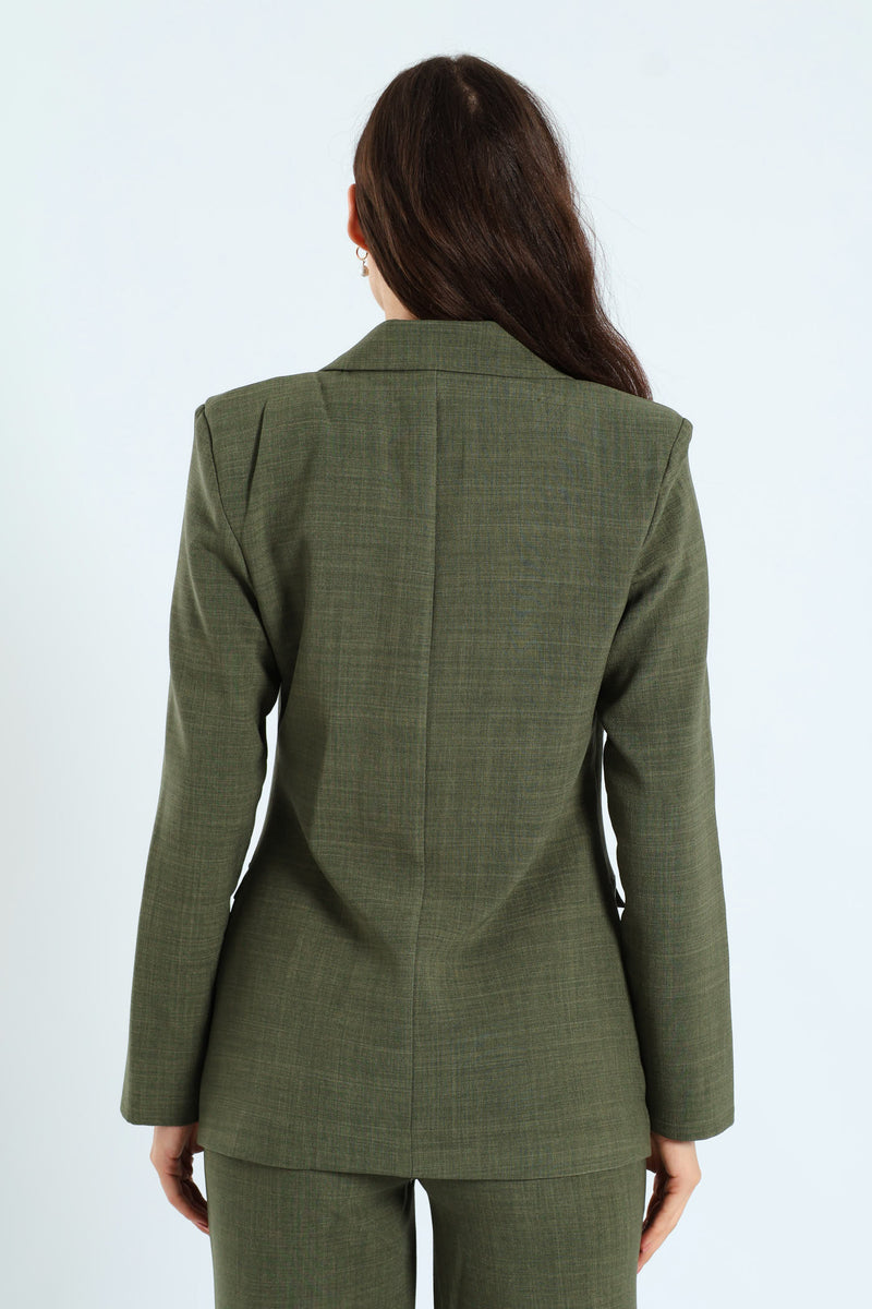 Button Linen Blend Blazer - Olive