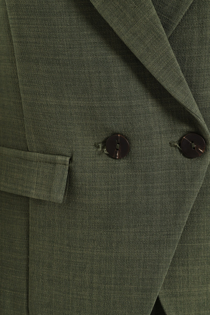 Button Linen Blend Blazer - Olive