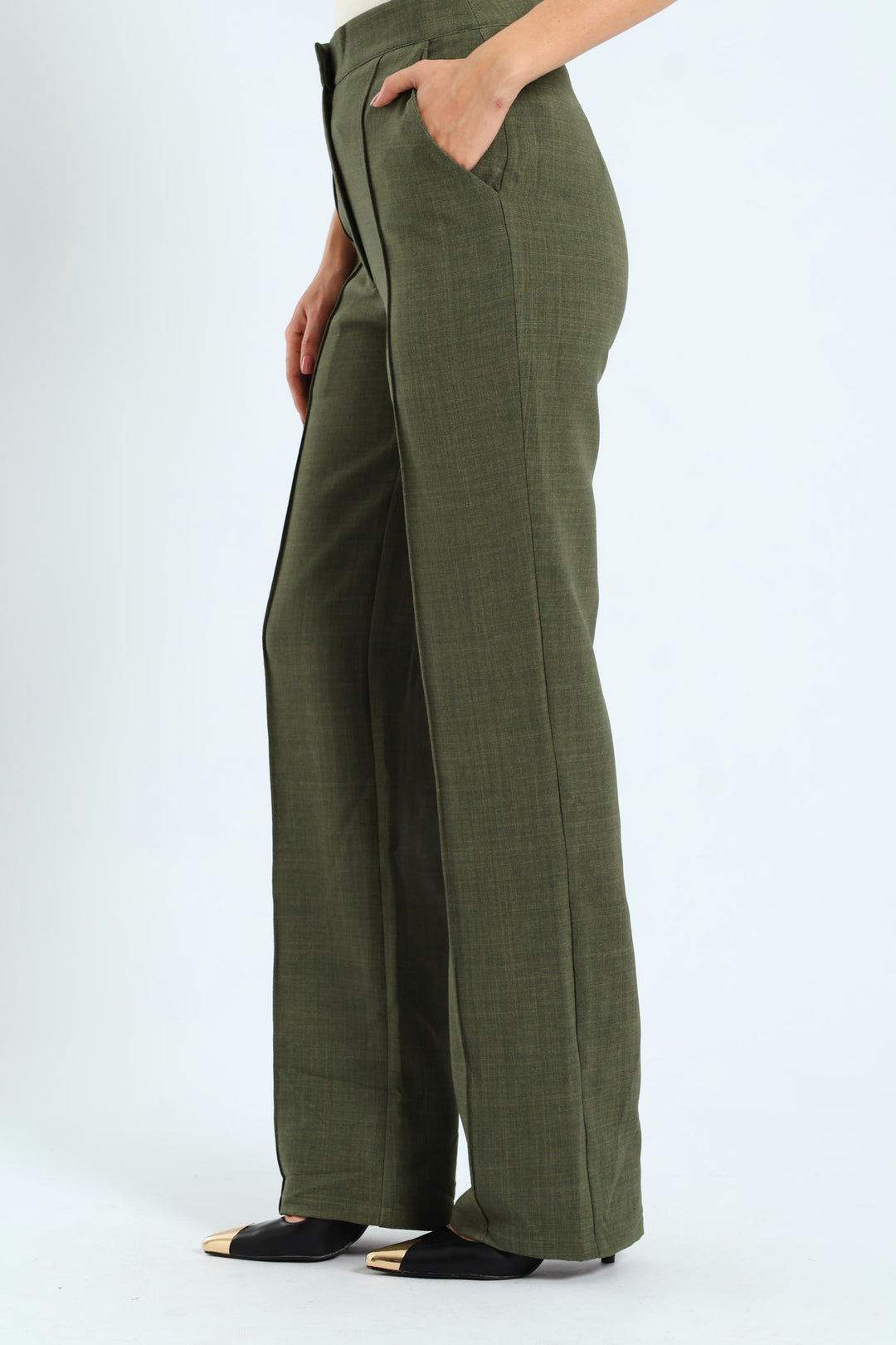 Pin Tuck Linen Blend Straight Leg Pant - Olive