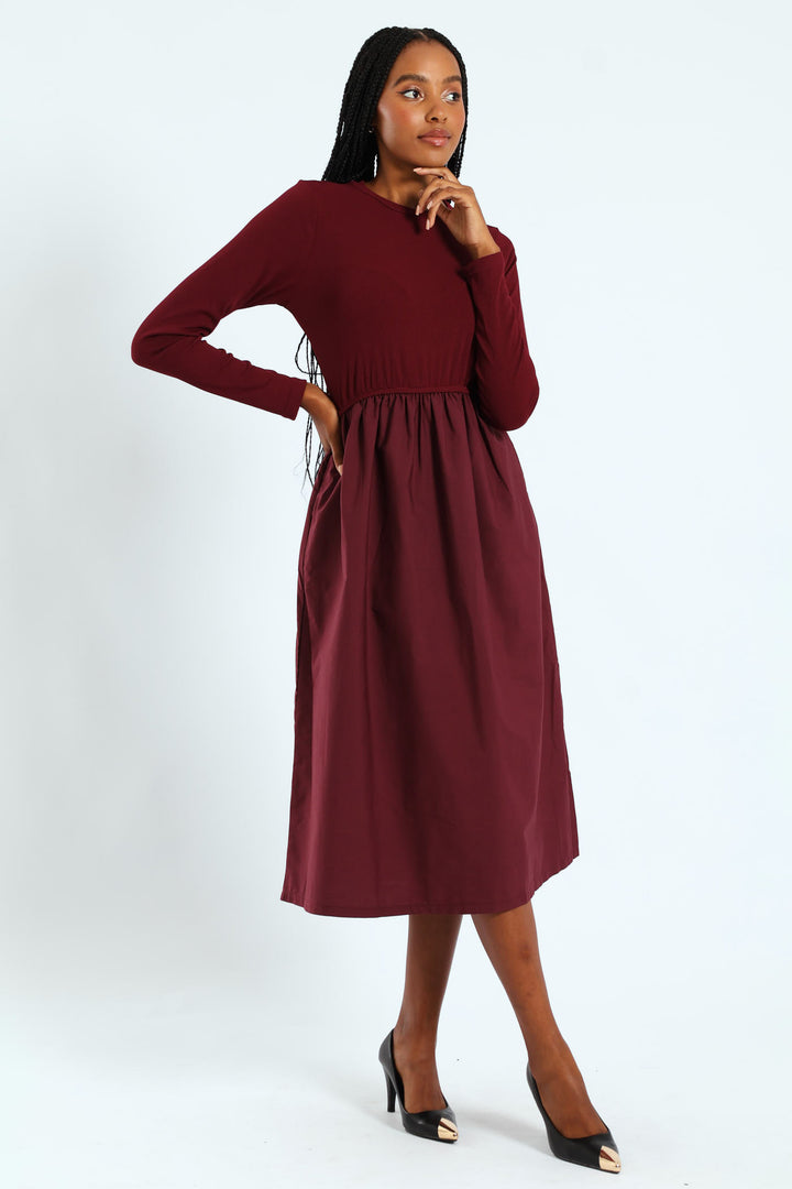 Long Sleeve Rib Combo Midi Dress
