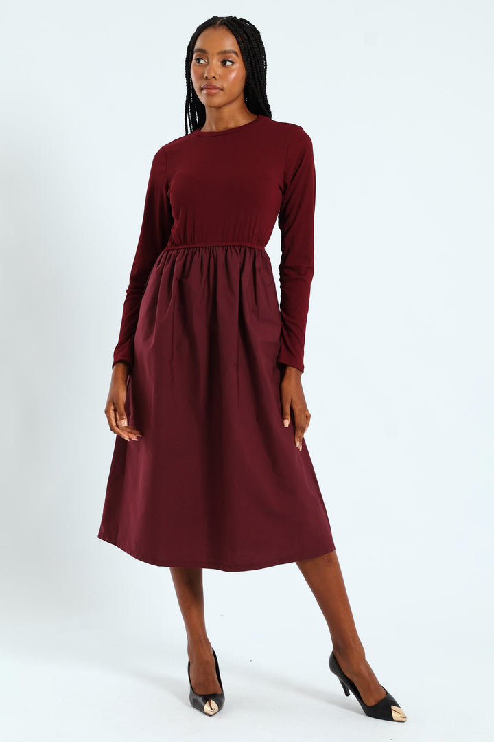 Long Sleeve Rib Combo Midi Dress