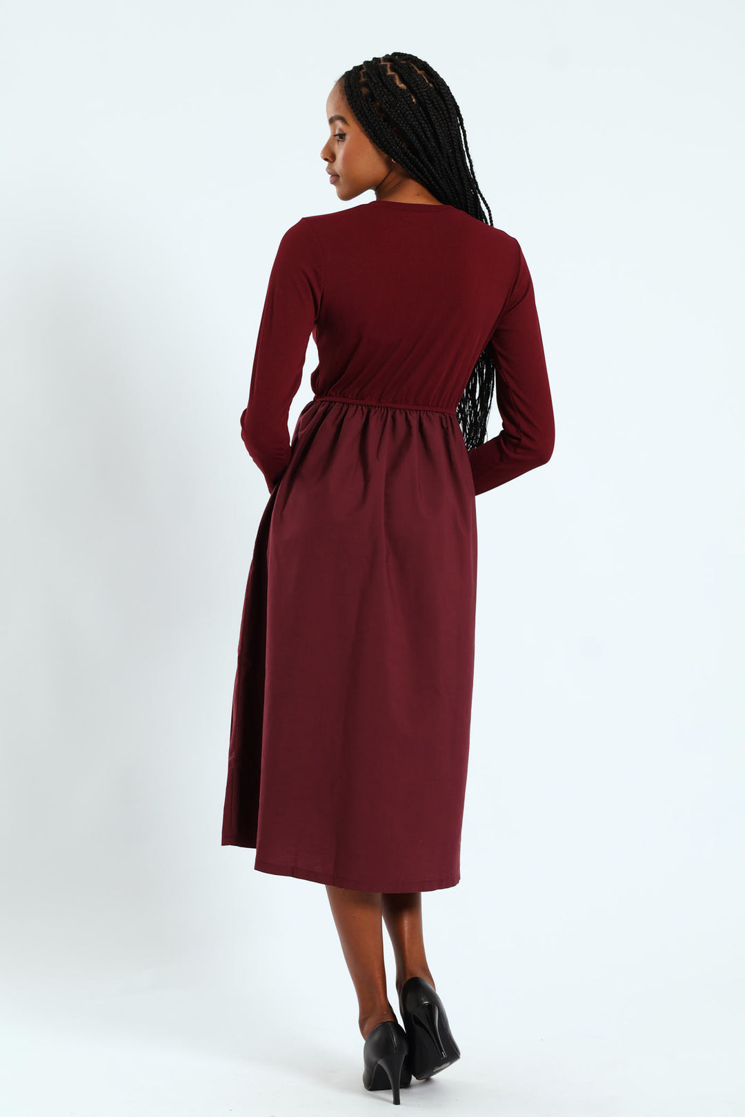 Long Sleeve Rib Combo Midi Dress