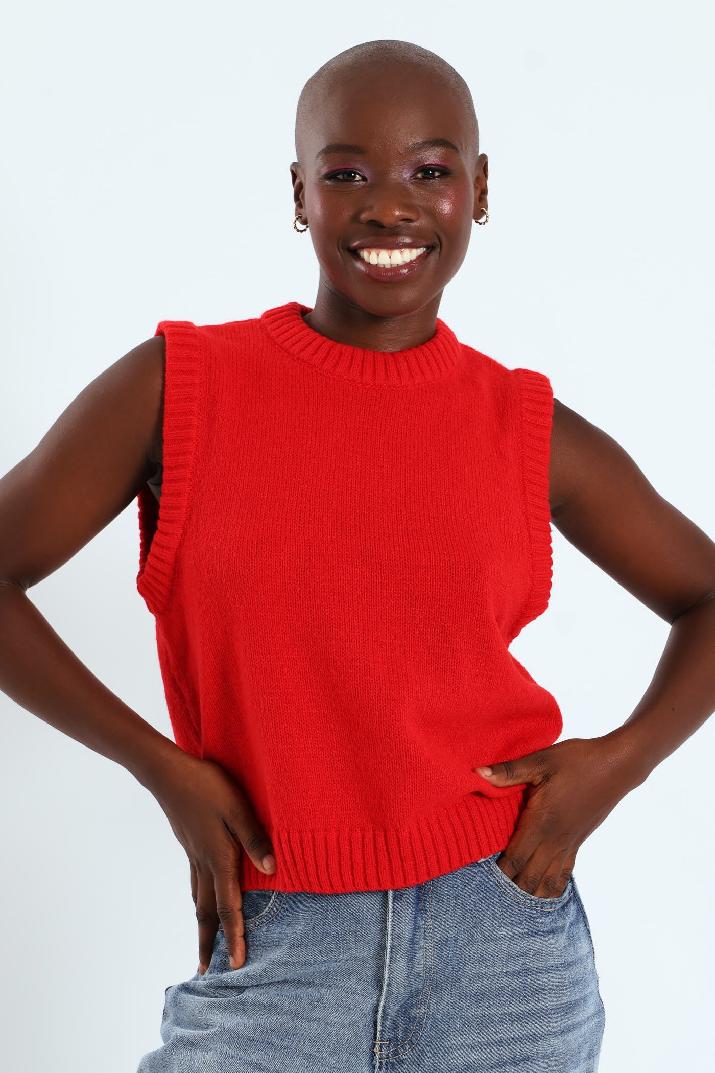 Ladies Knitted Vest - Red – Edgars