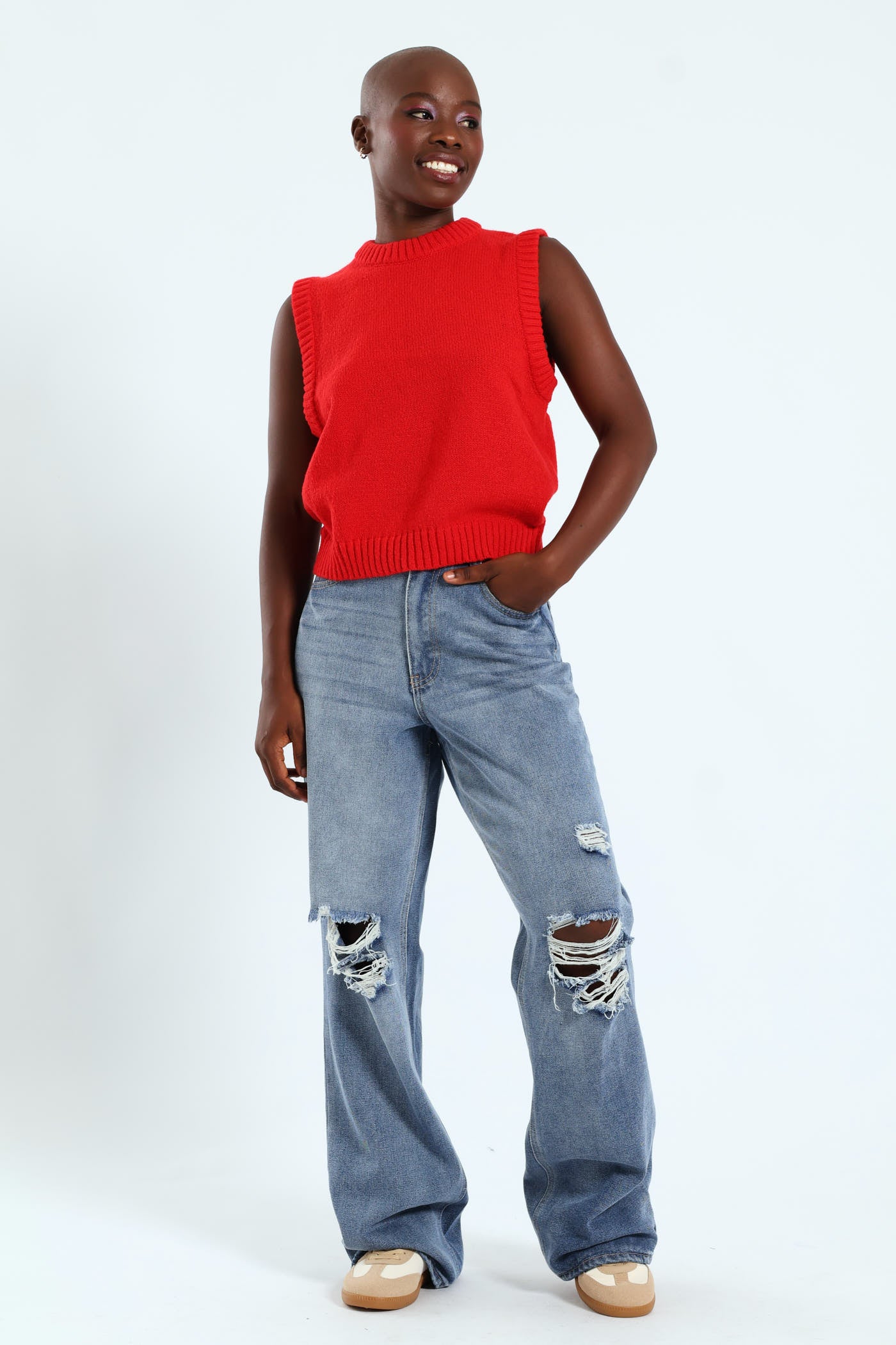 Ladies Knitted Vest - Red – Edgars