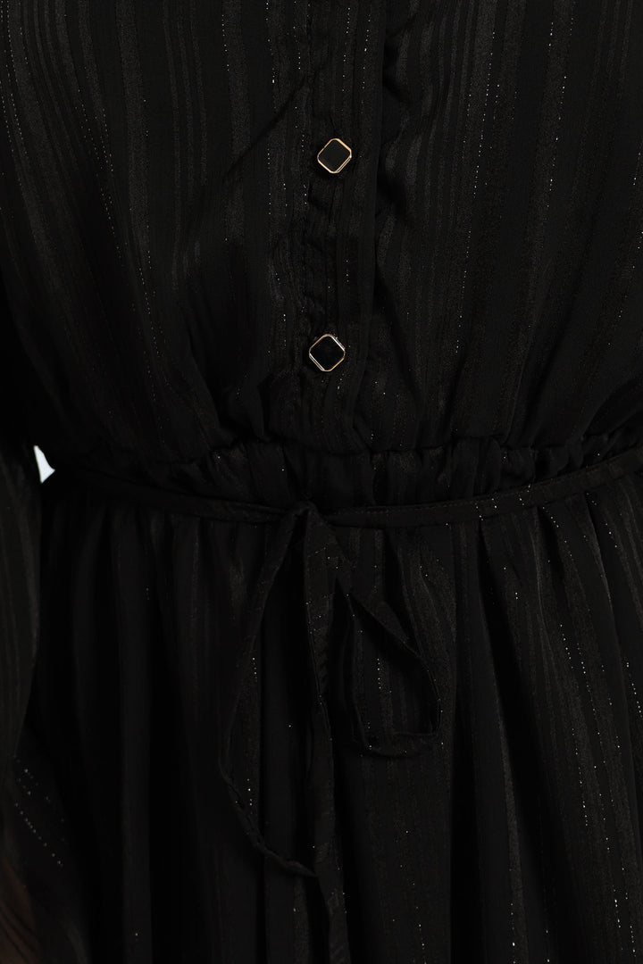 Mandarin Collar Frill Hem Tea Dress