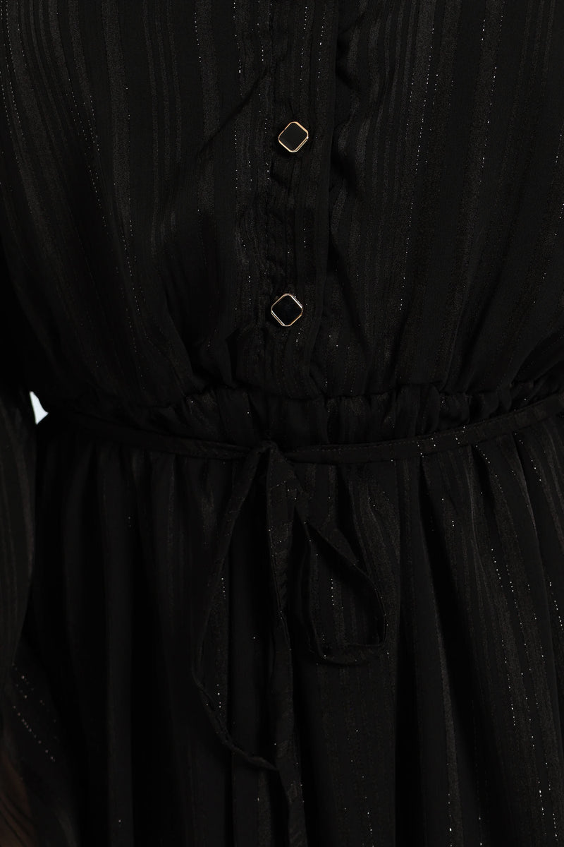 Mandarin Collar Frill Hem Tea Dress