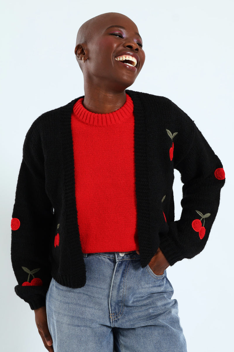 Cherry Open Cardi - Black