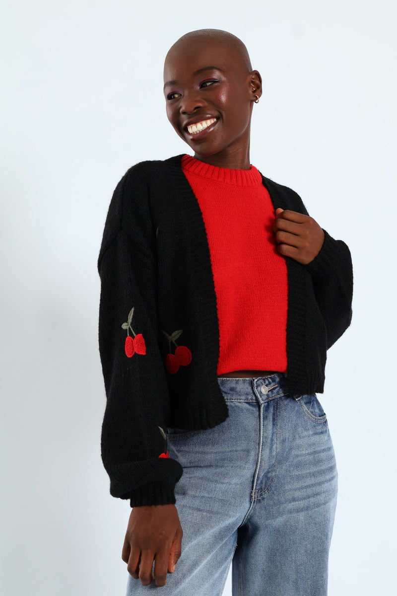 Cherry Open Cardi - Black