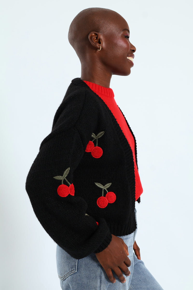 Cherry Open Cardi - Black