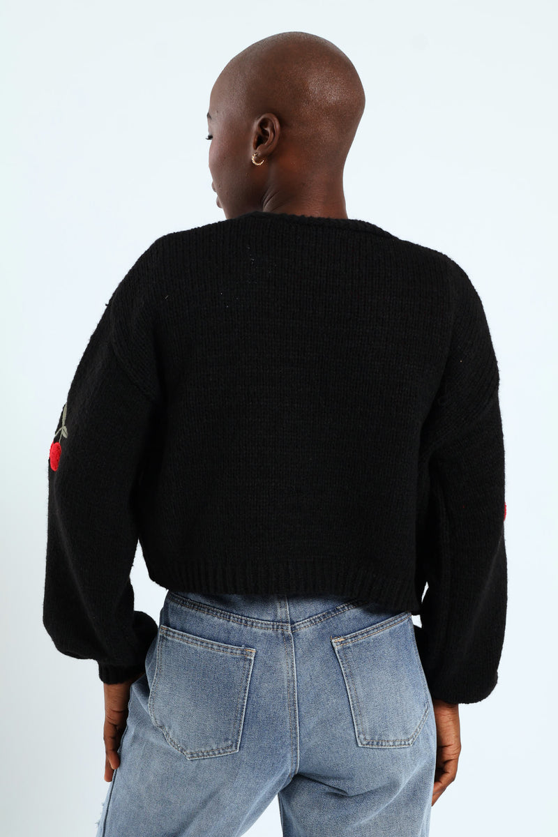 Cherry Open Cardi - Black