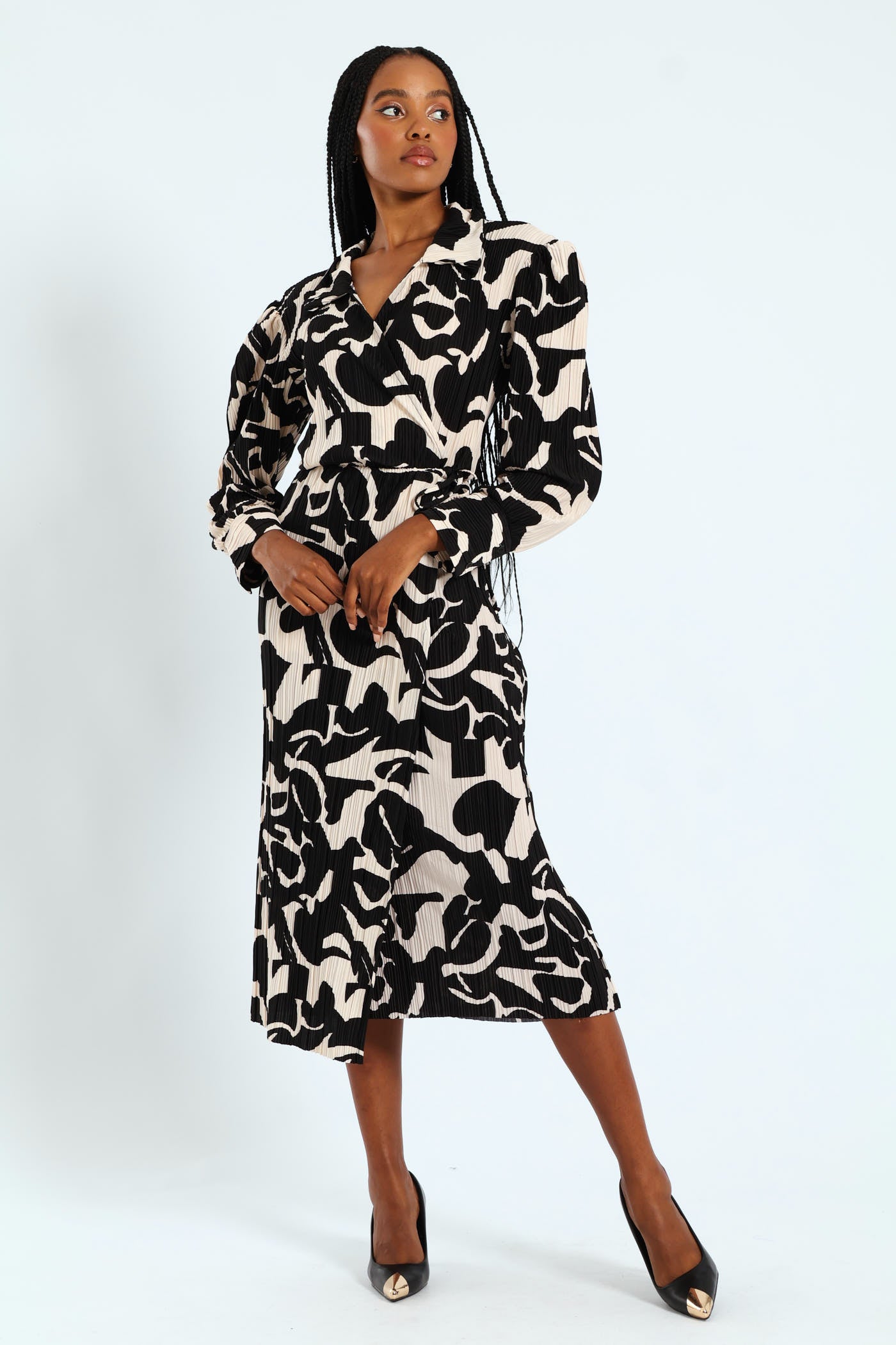 Classic Monochrome Check Midi Dress Sサイズ 1月下旬発送】Classic Monochrome Check Midi Dress