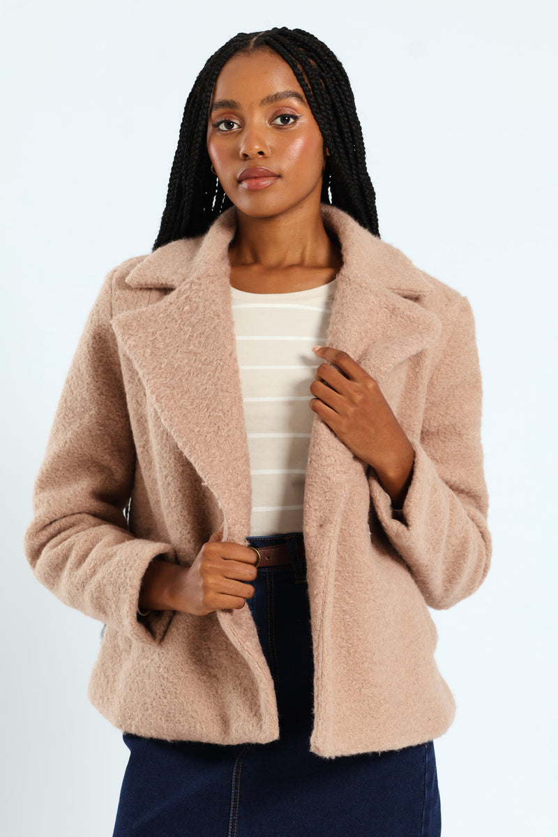 Oversized Boucle Double Breasted Jacket - Latte