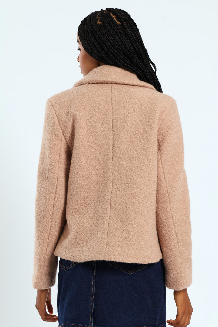 Oversized Boucle Double Breasted Jacket - Latte