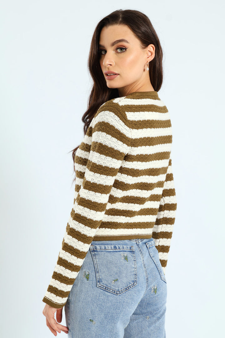 Textured Stripe Cardigan - Olive
