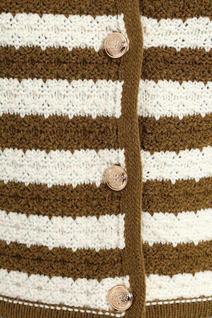 Textured Stripe Cardigan - Olive