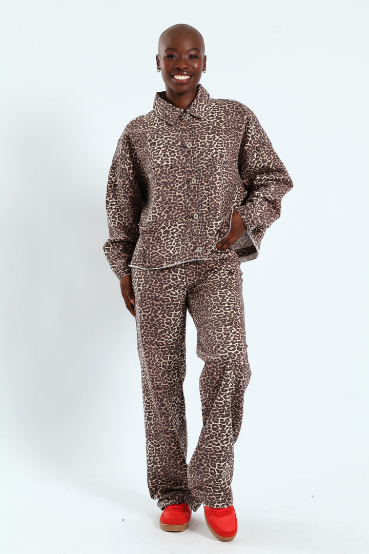 Leopard Boxy Jacket - Brown