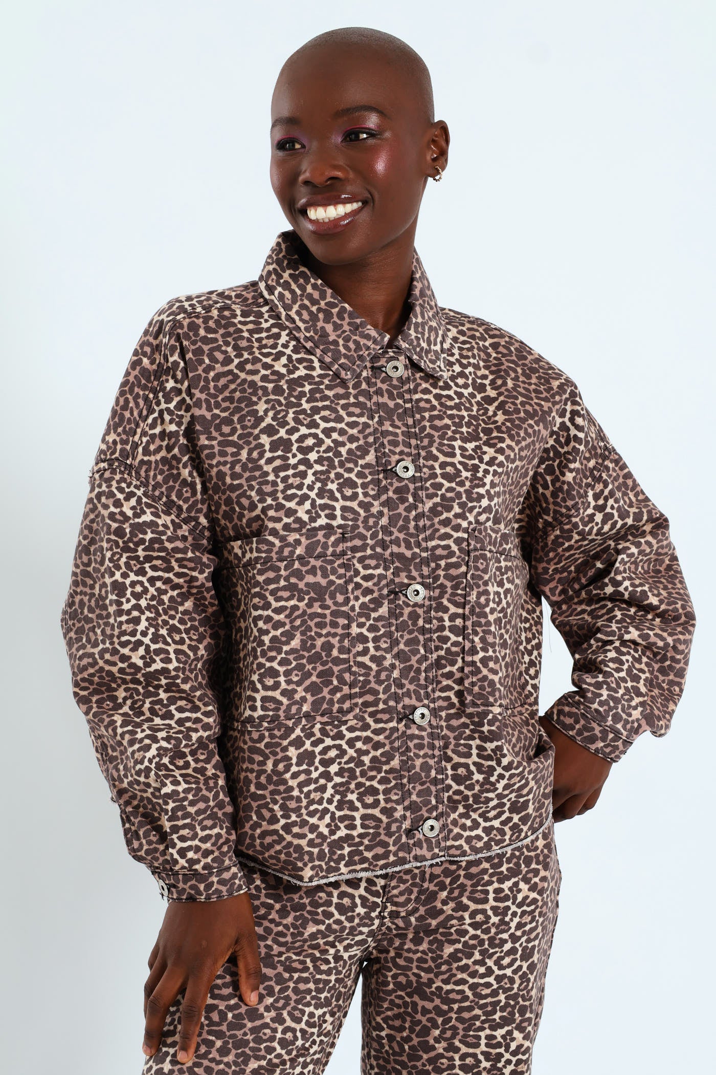 Ladies Leopard Boxy Jacket - Brown – Edgars