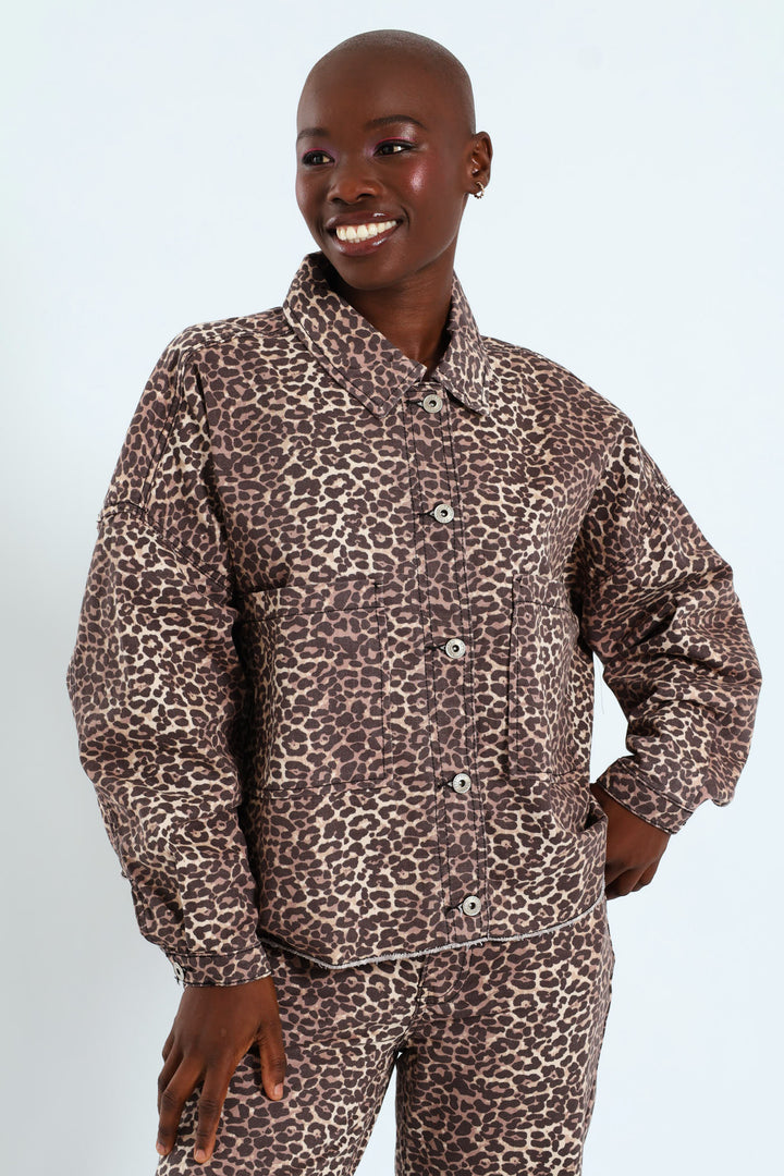 Leopard Boxy Jacket - Brown