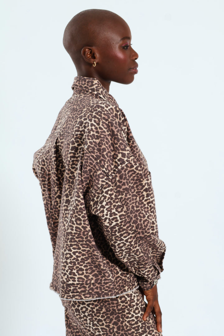 Leopard Boxy Jacket - Brown