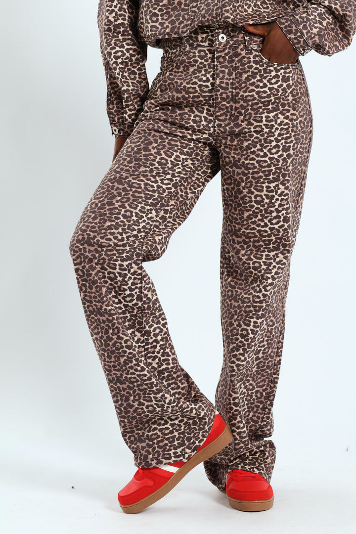 Leopard Print 90's Pants - Brown