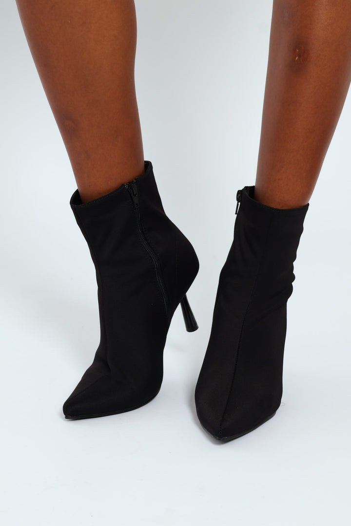 Pointy Heeled Sock Boot - Black