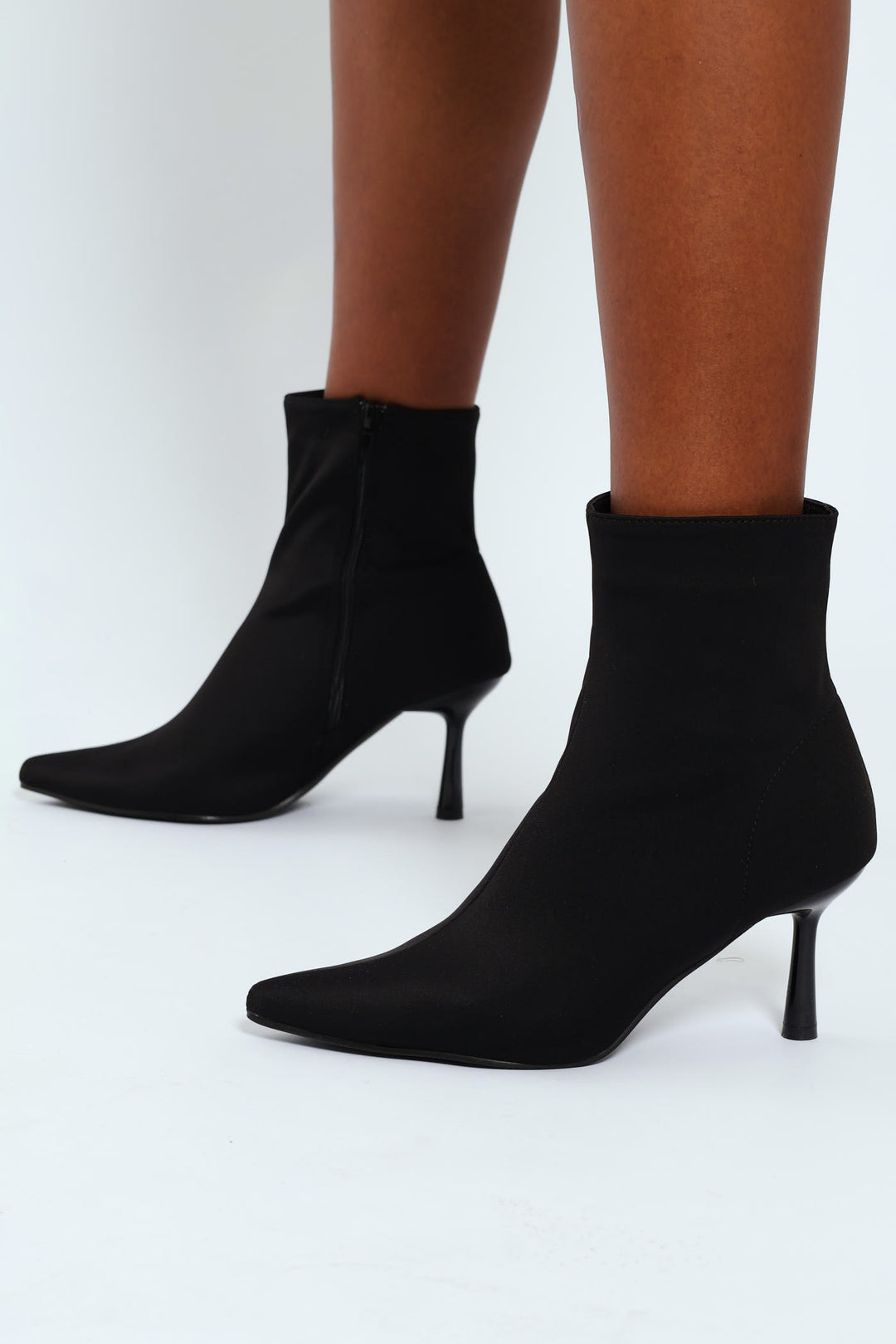 Pointy Heeled Sock Boot - Black