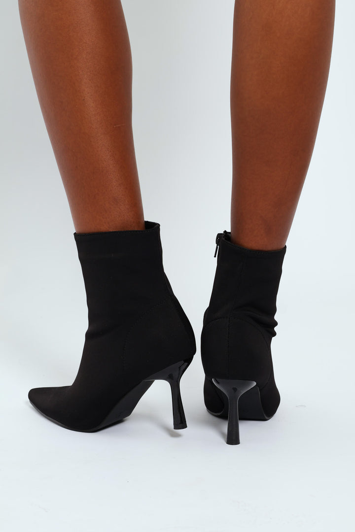Pointy Heeled Sock Boot - Black