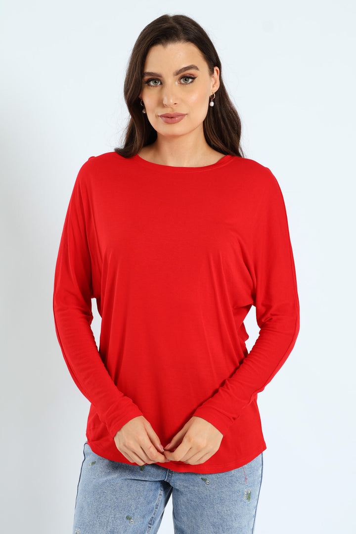 Dolman Sleeve Viscose Top - Red