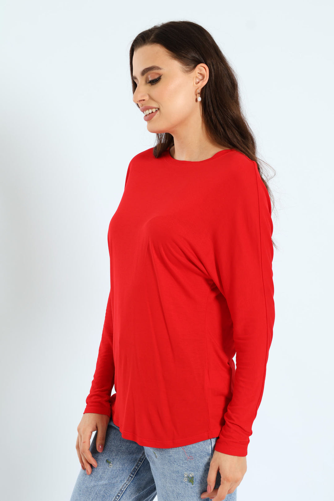 Dolman Sleeve Viscose Top - Red