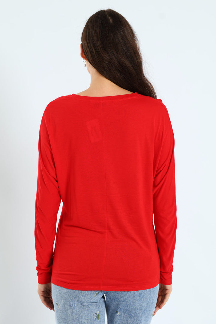 Dolman Sleeve Viscose Top - Red