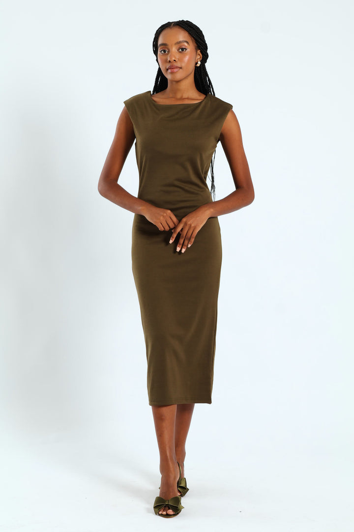 Boatneck Column Midaxi Dress - Fatigue