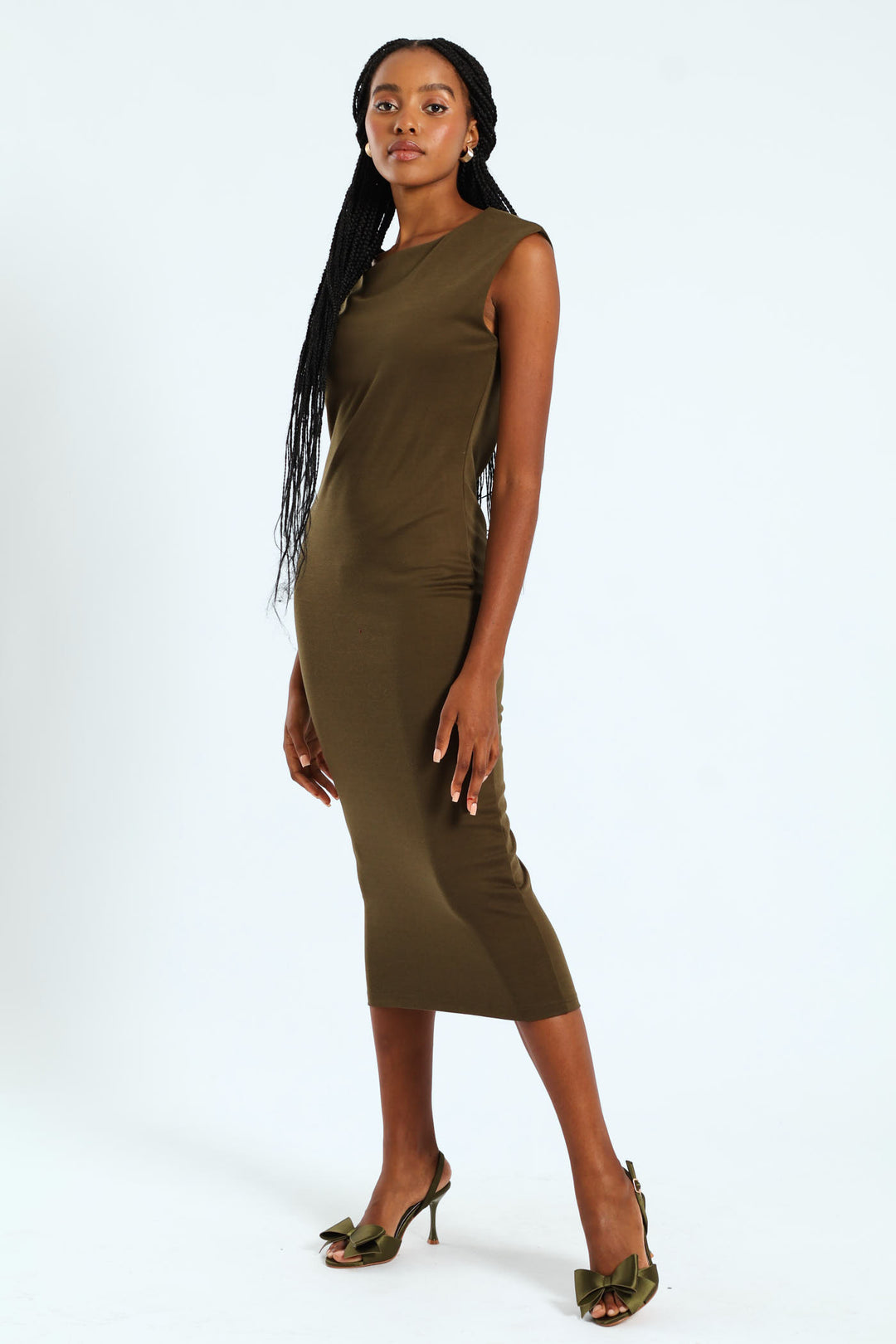 Boatneck Column Midaxi Dress - Fatigue