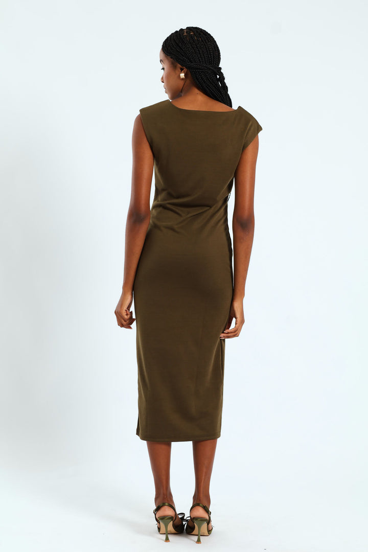 Boatneck Column Midaxi Dress - Fatigue
