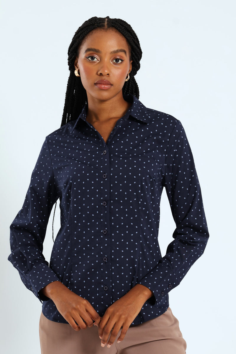 Classic Formal Geo Shirt - Navy/Blue