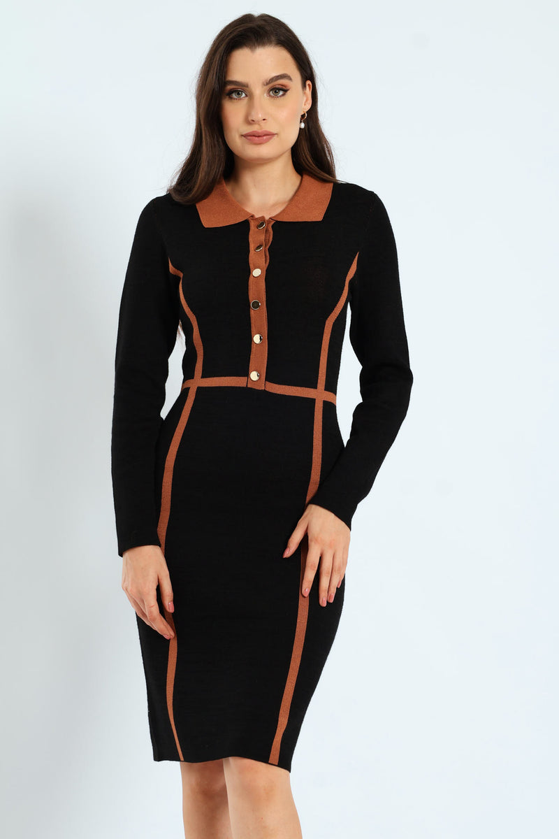 Preppy Panelled Knitwear Dress