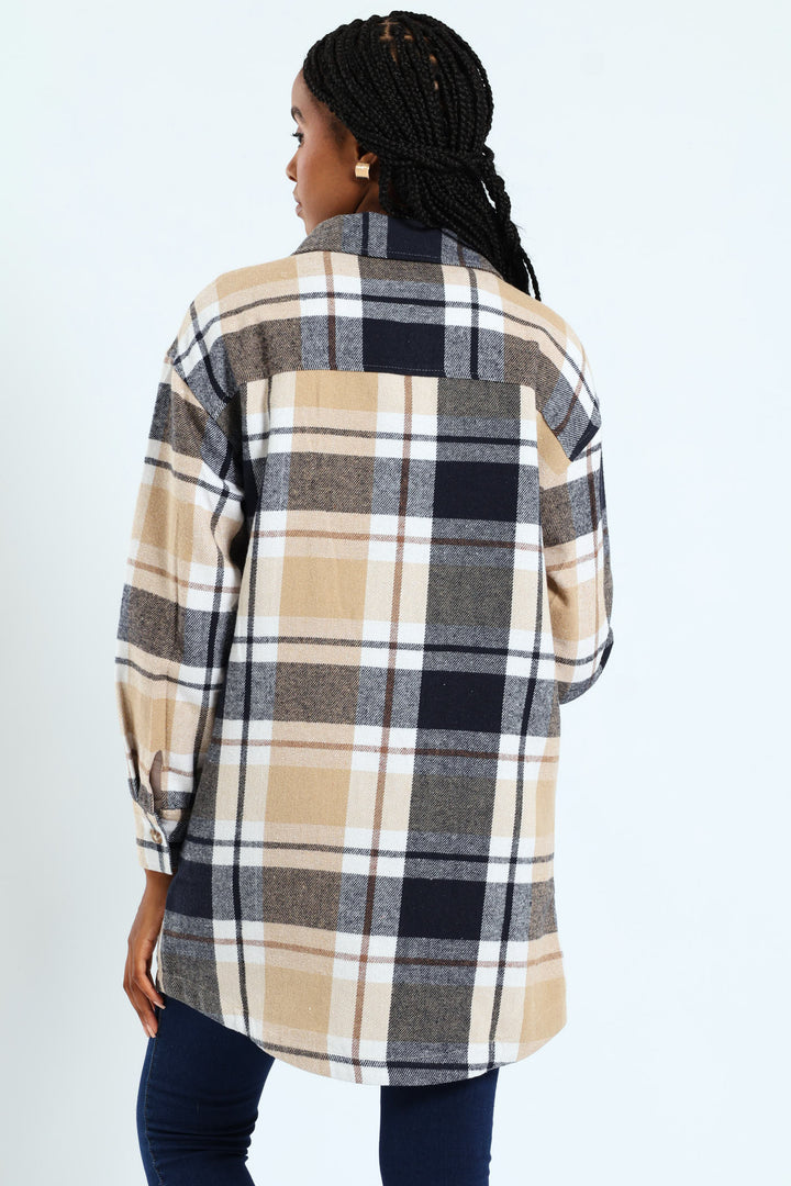 Curved Hem Lined Melton Shacket - Navy