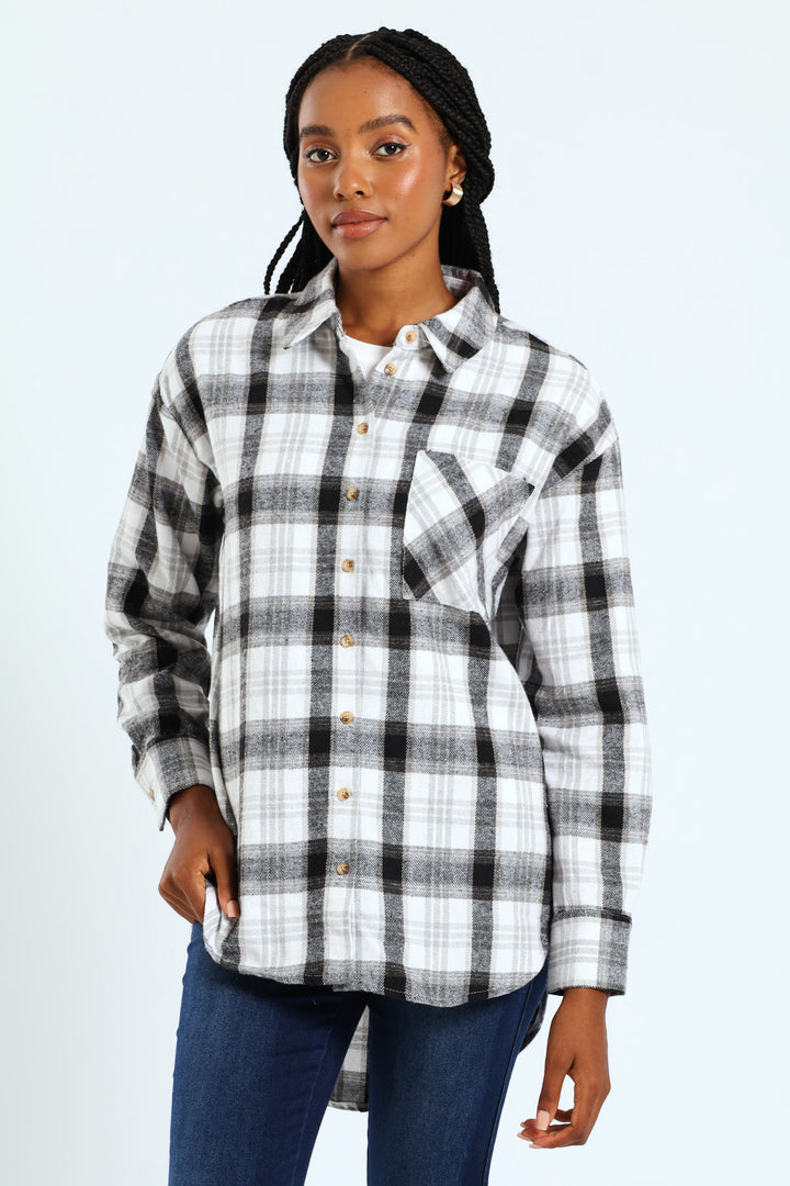 Check Flannel Shacket - Black/Grey
