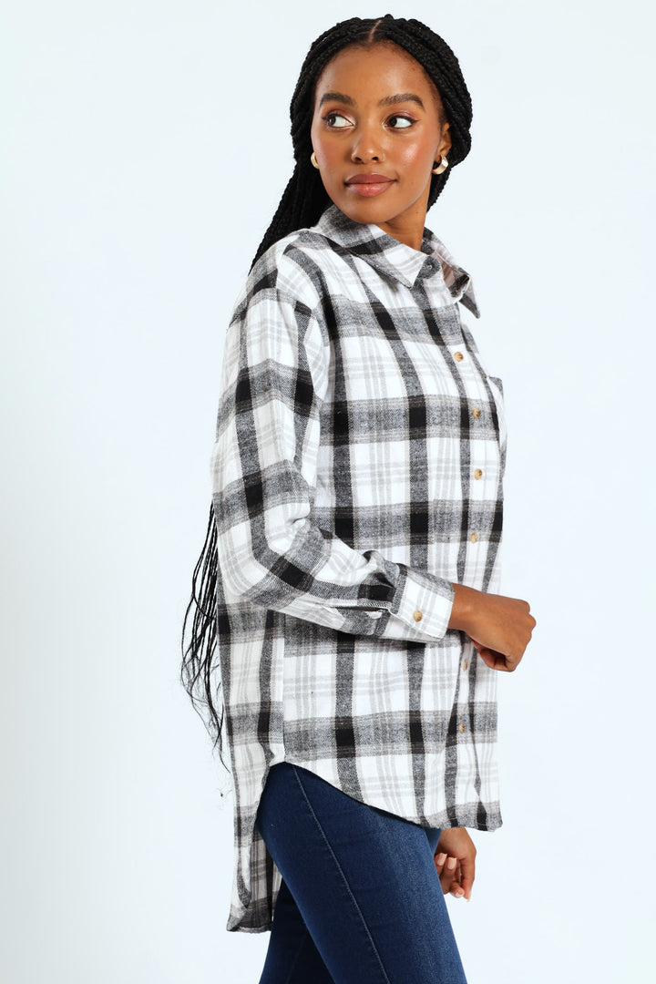 Check Flannel Shacket - Black/Grey