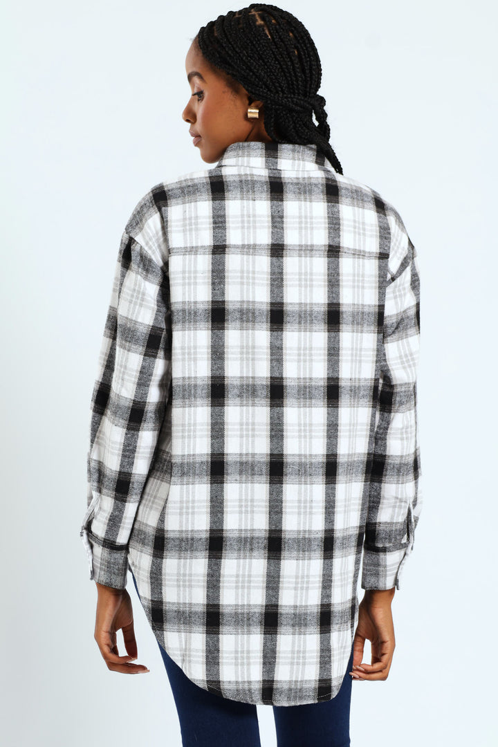 Check Flannel Shacket - Black/Grey