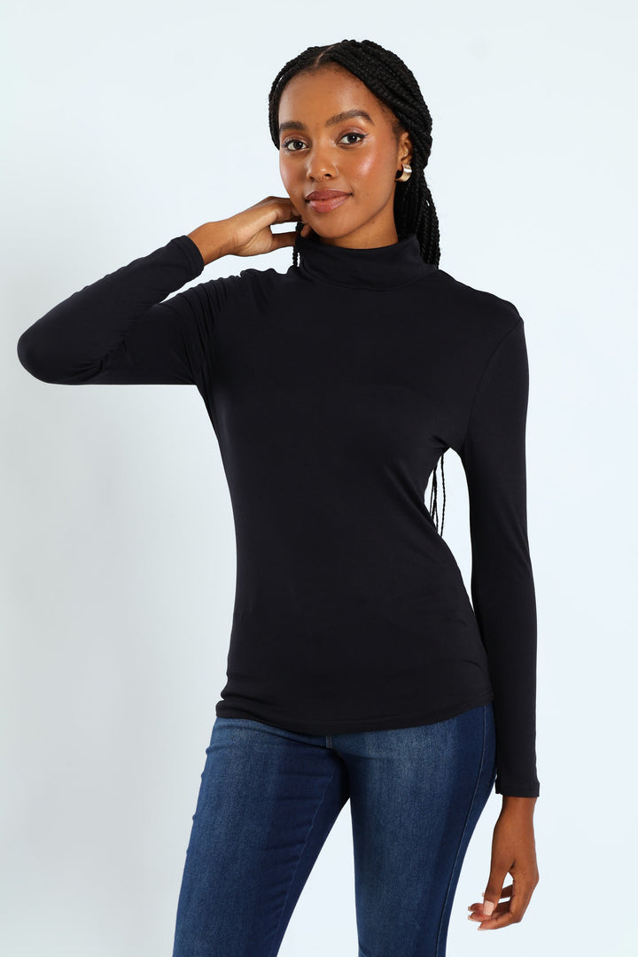 Long Sleeve Basic Poloneck - Black
