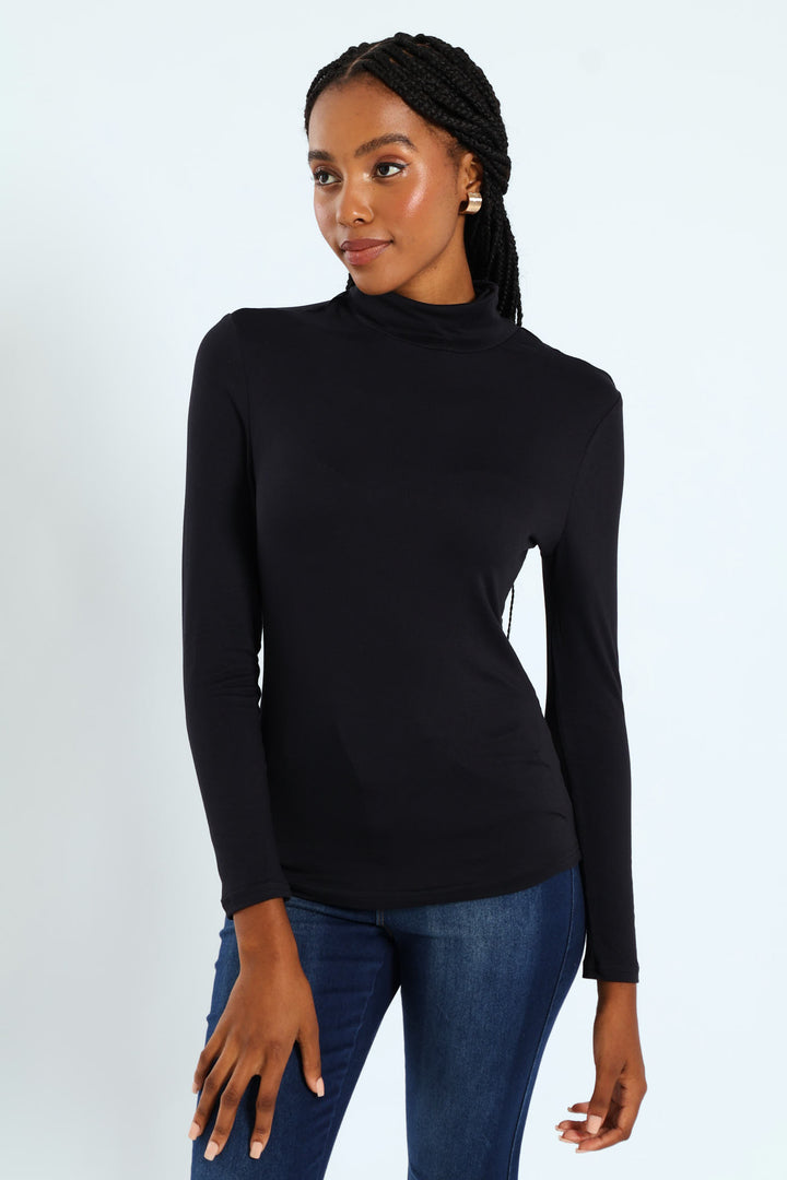 Long Sleeve Basic Poloneck - Black