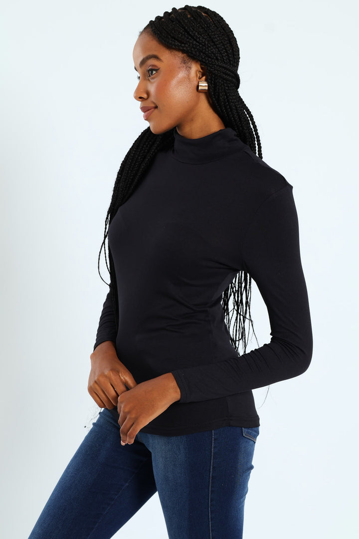 Long Sleeve Basic Poloneck - Black