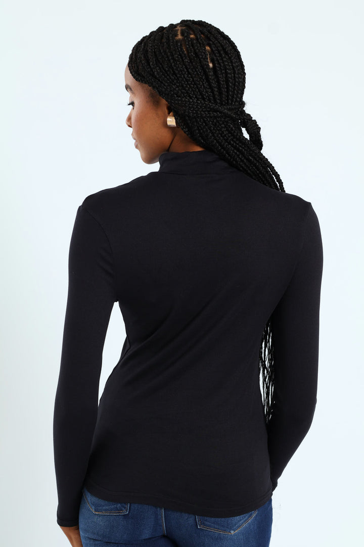 Long Sleeve Basic Poloneck - Black