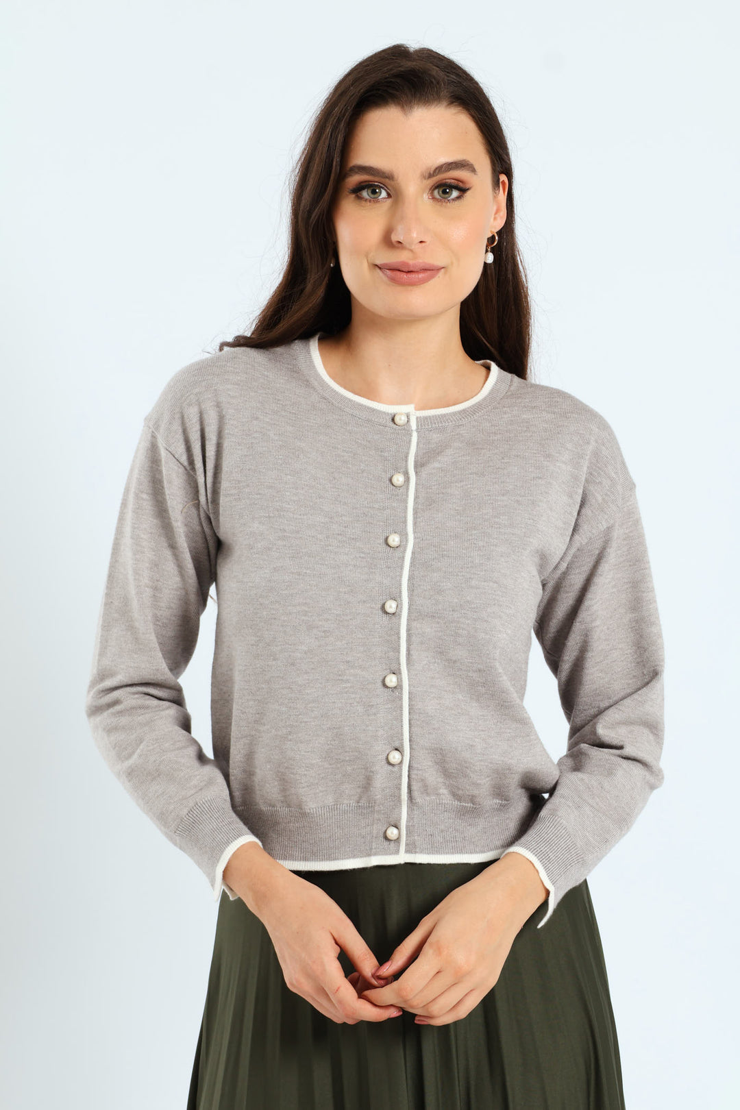 Pearl Detail Cardigan - Light Grey