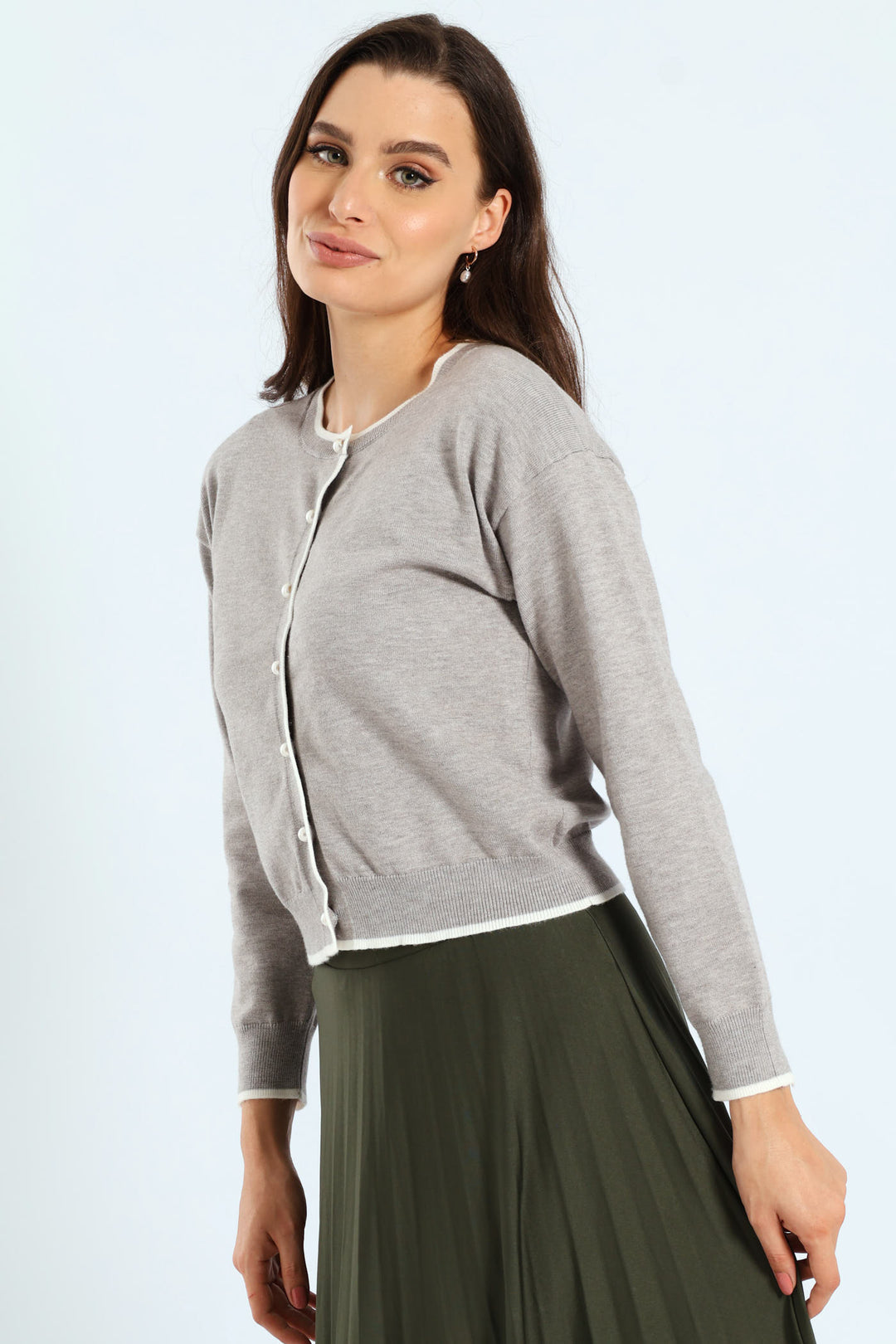 Pearl Detail Cardigan - Light Grey