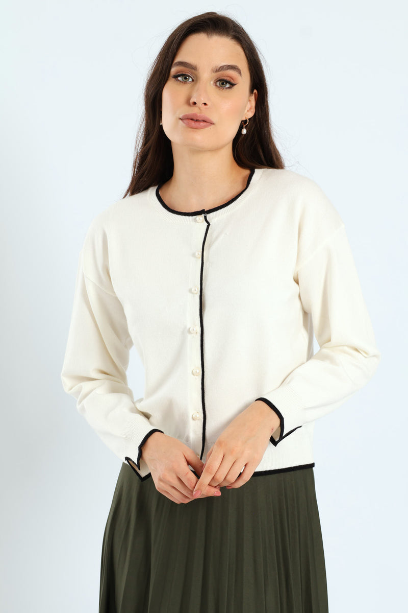 Pearl Detail Cardigan - Cream