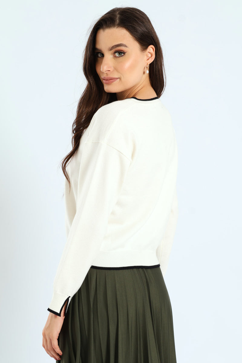 Pearl Detail Cardigan - Cream