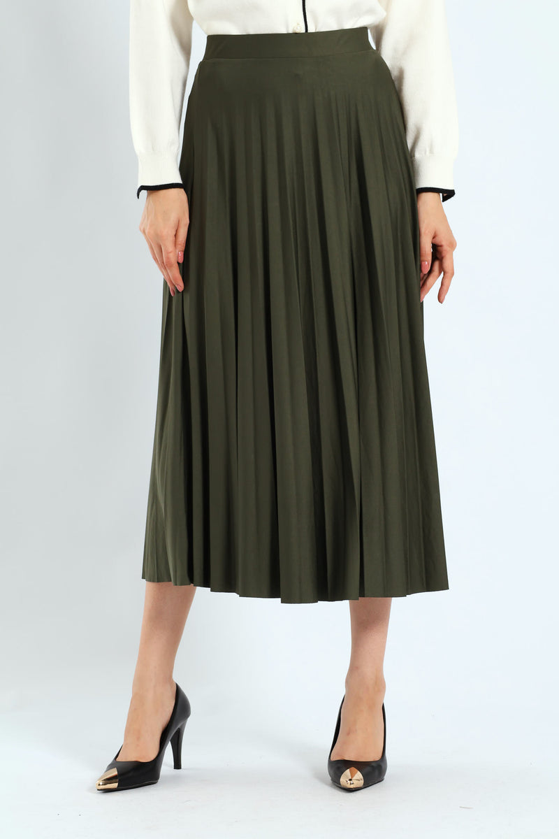 Pleated Midi Skirt - Dark Fatigue