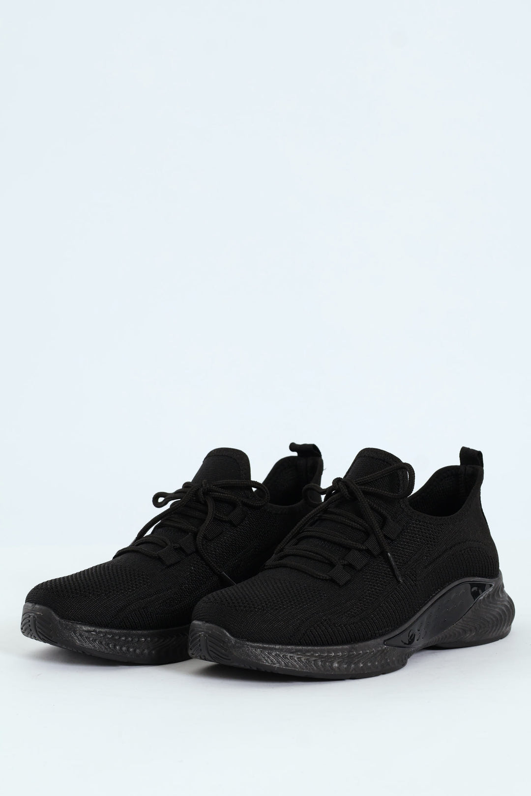 Basic Fly Knit Lace Up Slip On Sneaker - Black