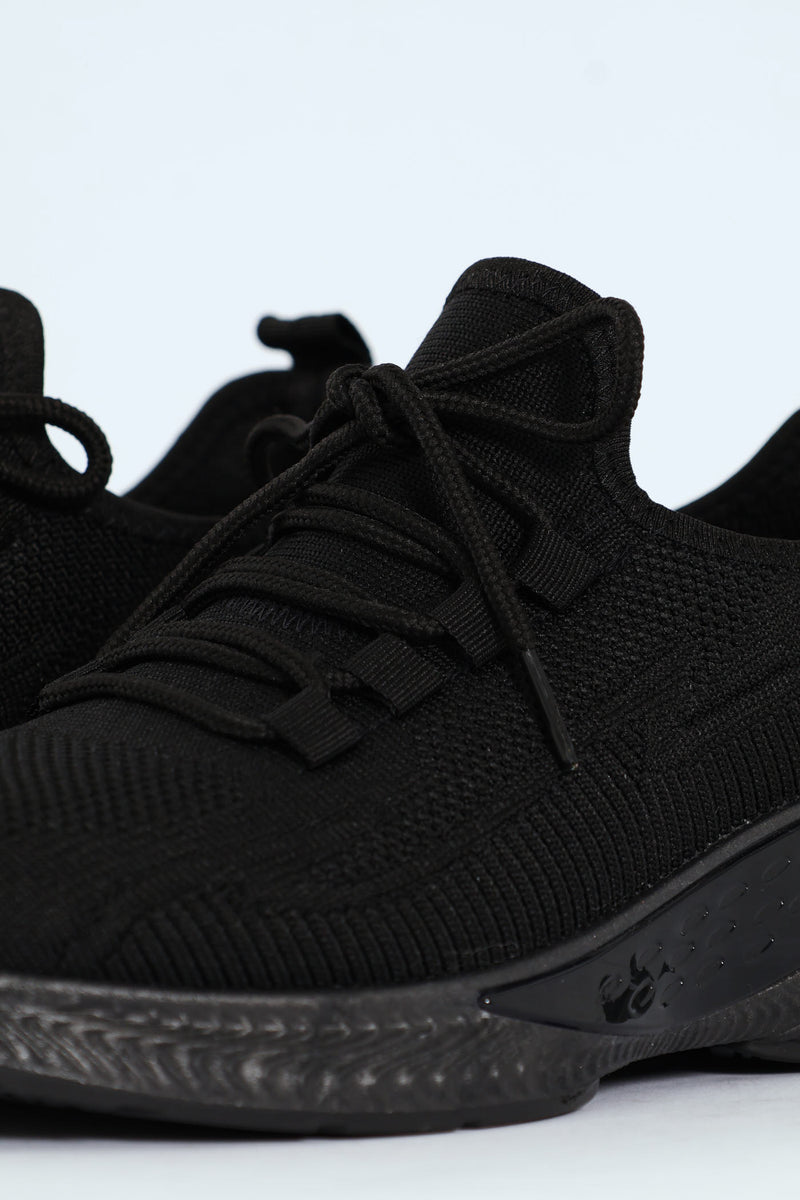 Basic Fly Knit Lace Up Slip On Sneaker - Black